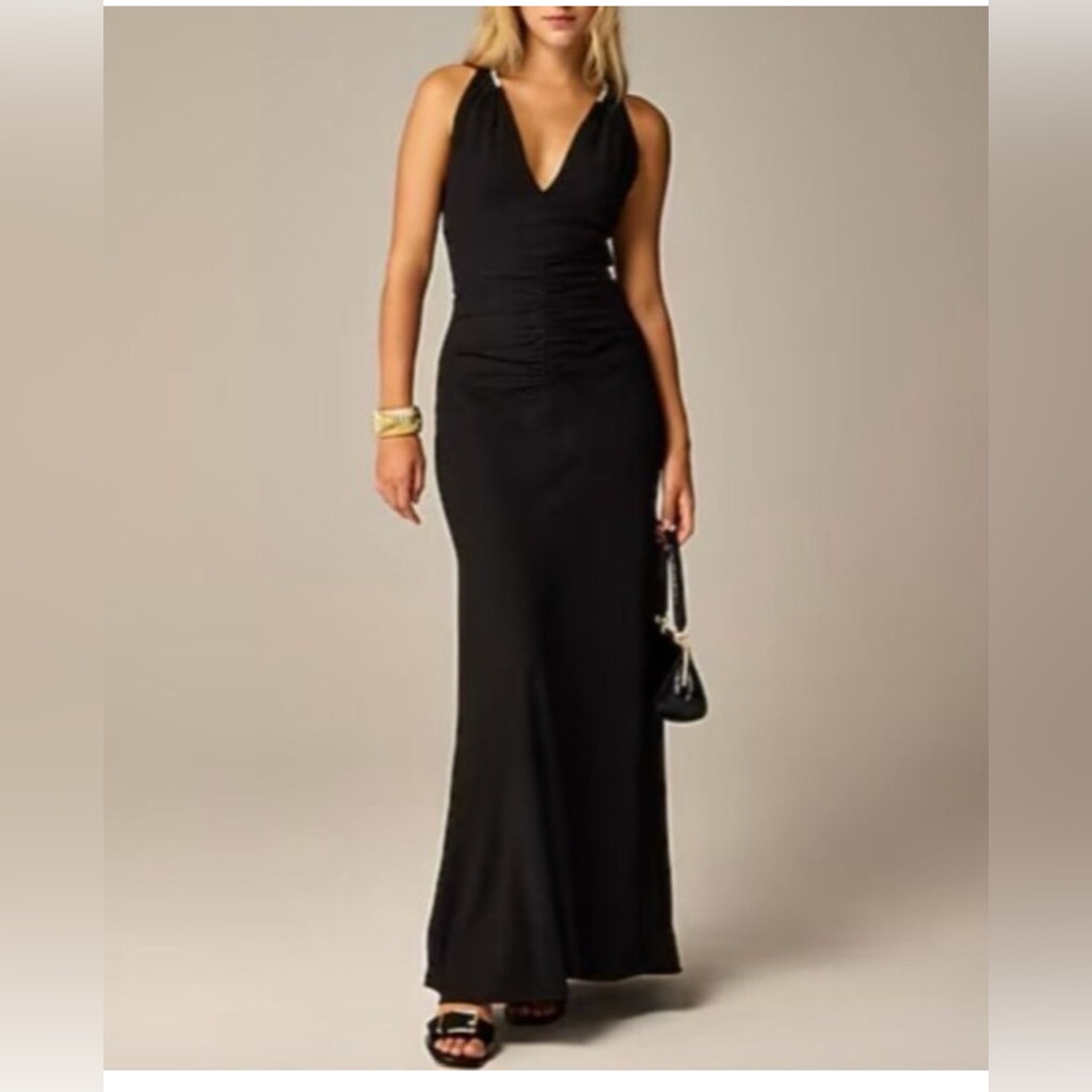 J. Crew Collection Full Length Embellished Ruched Dress Gown Black Formal Sz. 4